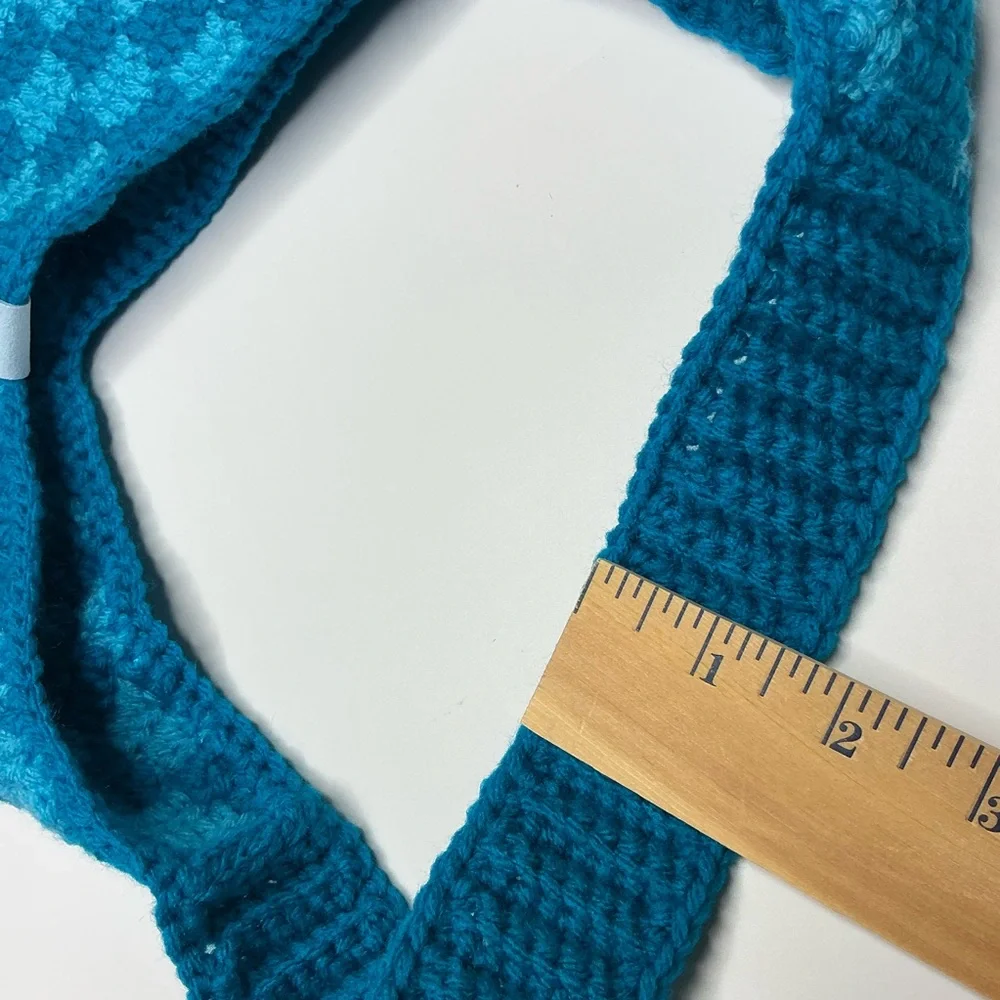 Handmade Sapphire & Cyan Blue Checker Checkerboard Crochet‎ Shoulder Tote Bag